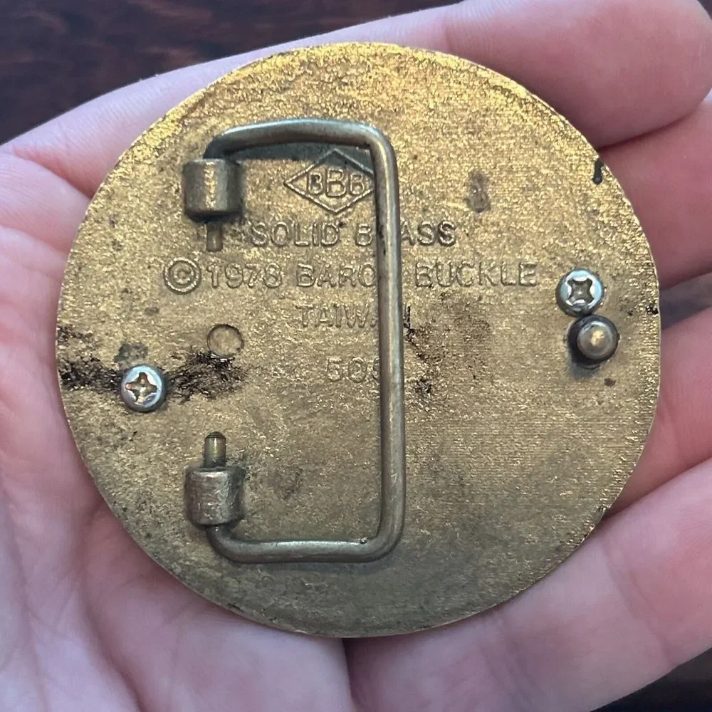 3M Belt Buckle Solid Brass Baron 1978 Made In‎ Taiwan Vintage E1